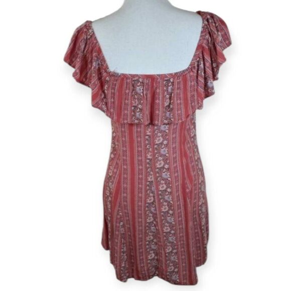 AMERICAN EAGLE OUTFITTERS PINK/BRICK FLORAL OFF-THE-SHOULDER DRESS SZ.XS EUC. - Picture 3 of 6